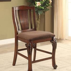 lot 145 image: Furniture of America Johannesburg Traditional Counter Height Chair, Brown Cherry, Set of 2 - Bottom Braces Need To Be Glued - Loose.