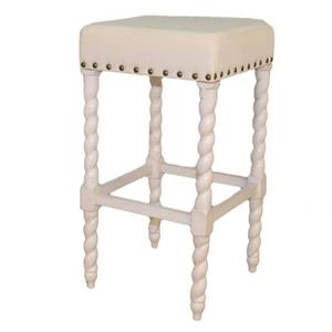 lot 147 image: Carolina Cottage Remick 30 in. White and Linen Barley Twist Upholstered Bar Stool, 3664-VWLN - Loose Foot Rests.