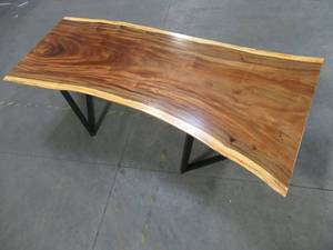 lot 15 image: Solid Wood Live Edge Walnut Dining Table (104422362) With Metal V2 Bases (MV2BD).