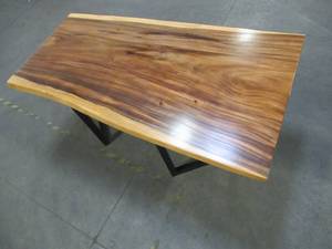lot 16 image: Solid Wood Live Edge Walnut Dining Table (104422362) With Metal V2 Bases (MV2BD). - VERY LOW RESERVE