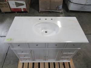 lot 231 image: Hampton Harbor 44 in. W x 22 in. D Bath Vanity in Dove Grey with Natural Marble Vanity Top BF-21375-WH