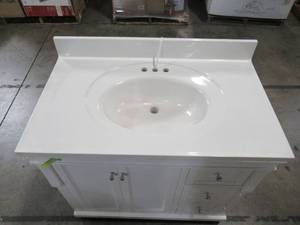 lot 232 image: Foremost Naples 37 in. W Bath Vanity Cabinet in White with Right Hand Drawers with White Top NAWA3621D