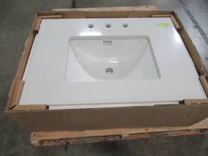 lot 235 image: Home Decorators Collection 37 in. W x 22 in. D x 0.75 in. H Quartz Vanity Top in Snow White with White Basin TH0370