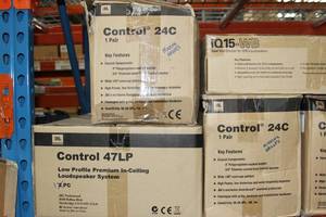 lot 50 image: HUGE 8 Shelf Lot of Miscellaneous (mostly) New & Demo Pro Audio Speakers & Accessories