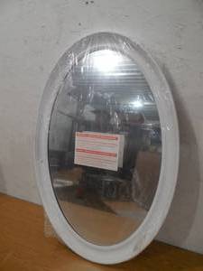 lot 135 image: 21 in. W x 31 in. H Framed Oval Anti-Fog Bathroom Vanity Mirror in White Finish