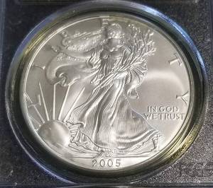 2005 AMERICAN SILVER EAGLE 1 TROY OZ. .999 FINE SILVER GEM UNC PCGS