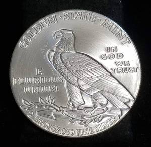 2 TROY OZ. .999 FINE SILVER INCUSE INDIAN DESIGN