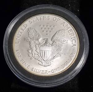 2006 AMERICAN SILVER EAGLE 1 TROY OZ. .999 FINE SILVER IN AIRTITE GOLD ENHANCED