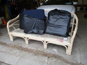 Wicker Patio Bench and cushions