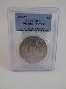 lot 5 image: 2010 Disabled Veterans $1 MS69 Graded PCGS