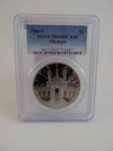 lot 9 image: 1984S Olympic $1 PR69DCAM Graded PCGS