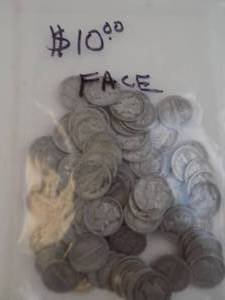 lot 80 image: Mercury Dimes $10 Face Value 90% Silver Random Dates