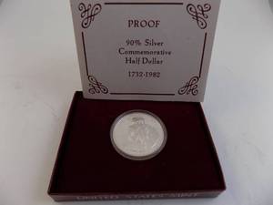 lot 85 image: 1732-1982 90% Silver Commerative Half Dollar With Certificate of Authenticity