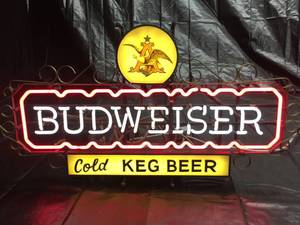 lot 3 image: Extremely Rare  antique neon Budweiser Cold Keg Beer
