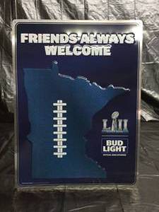 lot 74 image: Bud Light Superbowl 52 tin tacker - new