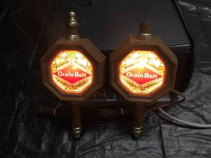 lot 96 image: 1 pair of Grain Belt light up wall sconces