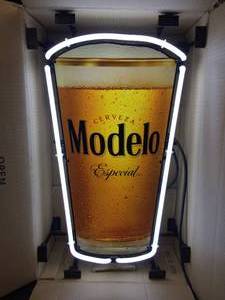 lot 150 image: Modelo pint glass neon NIB New in Box