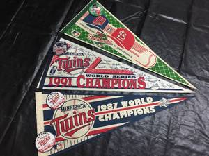 lot 212 image: Lot of 3 MN Twins World Series MLB pennants