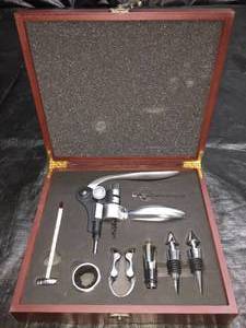 lot 213 image: 9 piece wine opener set in mahogany box