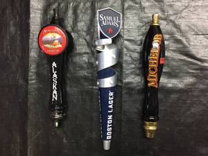 lot 218 image: Lot of 3 tap handles Alaskan Amber, Sam Adams, Michelob