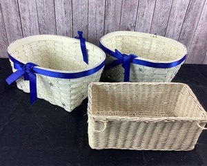 lot 2061 image: 3 Pc White Wicker Baskets