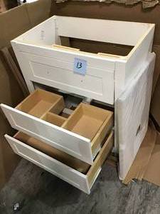 Bannister 36 in. W Bathroom Vanity in White with Solid Surface Vanity Top in Titanium with White Sink and Mirror by Glacier Bay