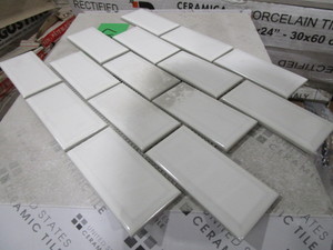 WHITE GLAZED, BRICK JOINT, MOSAIC WALL TILE