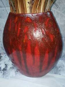 Contemporary Dried Floral Arrangement in Colorful Red Vase & Murano Glass Vase