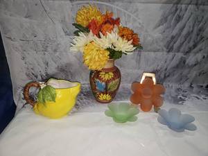 Bright & Colorful Floral Arrangement, Pitcher & Small Dishes