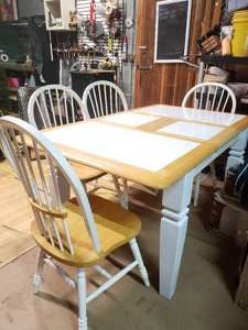 White & Natural Farm House Style Table & 4 Chairs