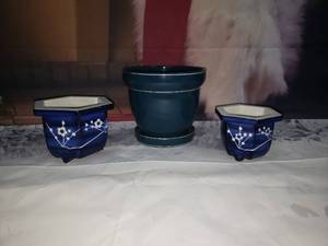 Blue Pottery Planters - MCM Norcal, Chinese Octagons