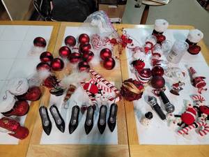 Amusing Red, White and Black Christmas Ornaments Including HUGE Black Ornaments