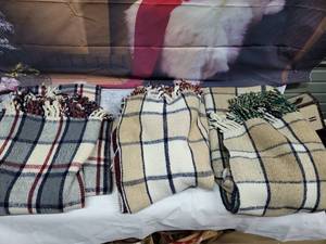 3 Heavy Plaid Fringed Blankets