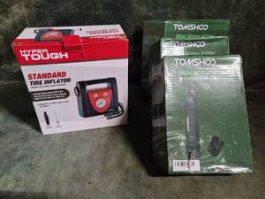 Hyper Tough Tire Inflator & 3 Tomshoo Portable Water Filters