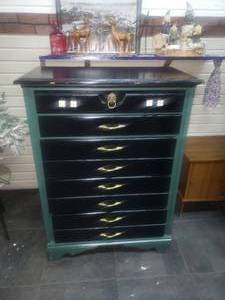 Distressed Green & Black 5 Drawer TallBoy Dresser