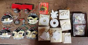 lot 121 image: Collectible Land-O-Lakes Pewter & Avon Glass, Ceramic & Porcelain Christmas Ornaments