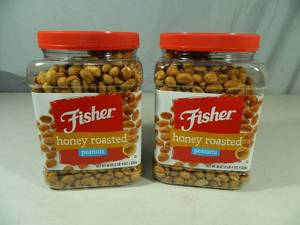 2 New Canisters of Fisher Honey Roasted Peanuts