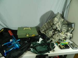 Army Backpack, Ammo, Gun Cleaning, Paintball Gun, Etc