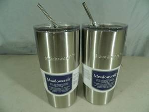 2 New Stainless Tumblers with Straws