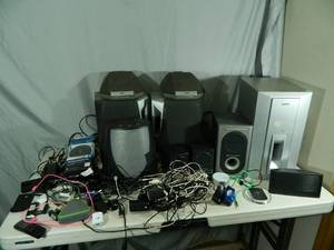 Lots of Speakers, Chargers, Cords, Cell Accessories