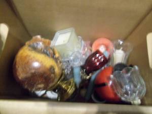 lot 54 image: Box of assorted glass candle holder...
