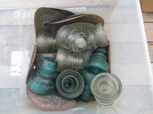 lot 189 image: Glass Telephone pole insulators and...