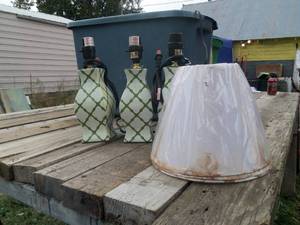lot 190 image: Green lamps with shades...