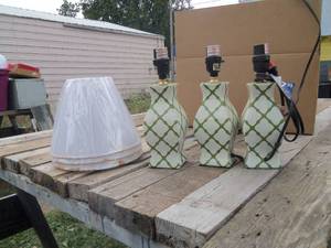 lot 191 image: Green lamps with shades...