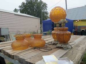 lot 212 image: Amber lamps with shades...