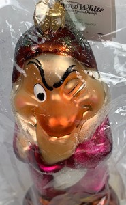 lot 66 image: Disney Collectible Christopher Radko Grumpy Glass Ornament from Disney Snow White and the Seven Dwarfs 1997 Collection, New in sealed cellophane bag