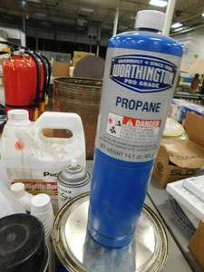 lot 100 image: Misc. Cleaners & 1 Propane Bottles