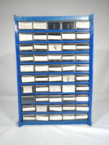 Vintage 50 Drawer Metal and Plastic Mountable Cabinet With Hundreds of Assorted Drill Bits