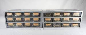 Set of 2 Stackmaster 12 Drawer Metal Storage Cabinets With Hardware and Accessories