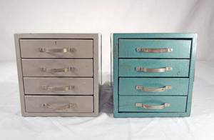 Set of 2 Metal 4 Drawer Cabinets With Tools, Parts and Accessories